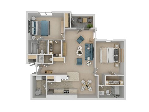 Floor plan for 2 beds, 2 baths, 1154 sqft